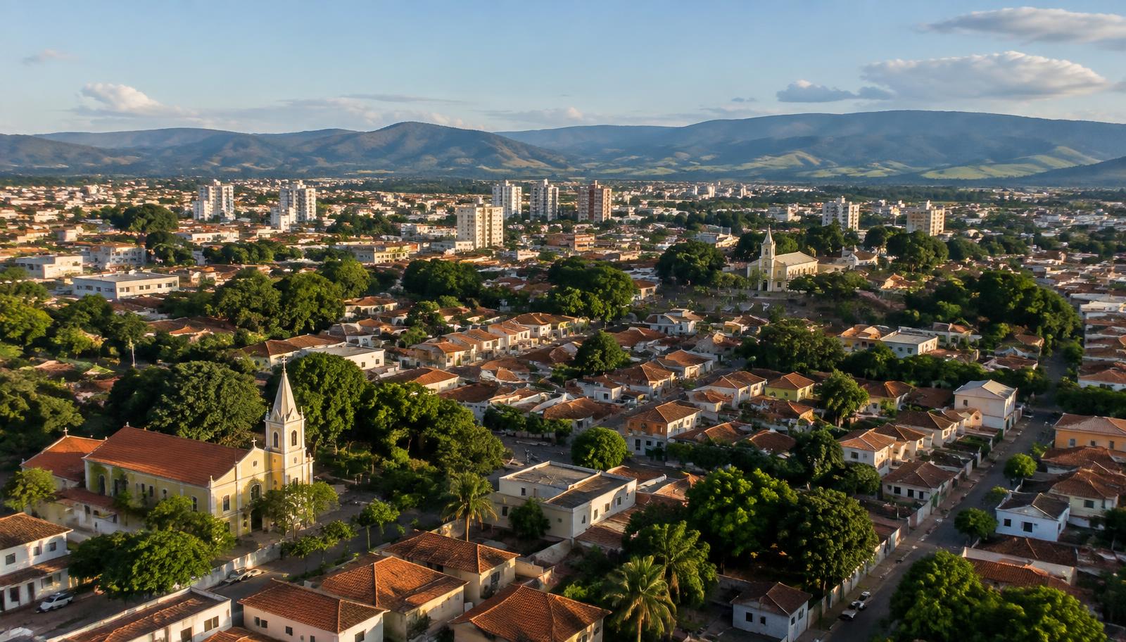 Vista aérea de uma cidade do Vale do Paraíba